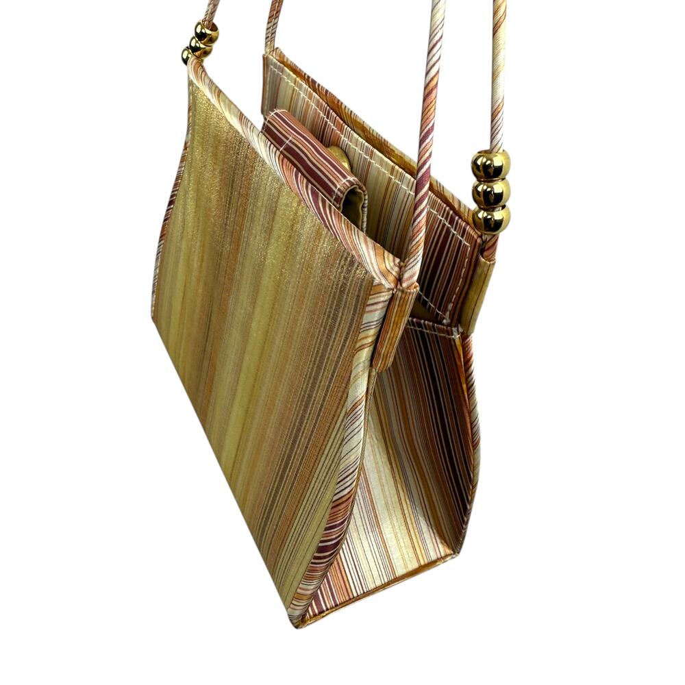 Y2K ESTEE LAUDER shimmering pink gold pinstripe satin mini box purse - Picture 3 of 4